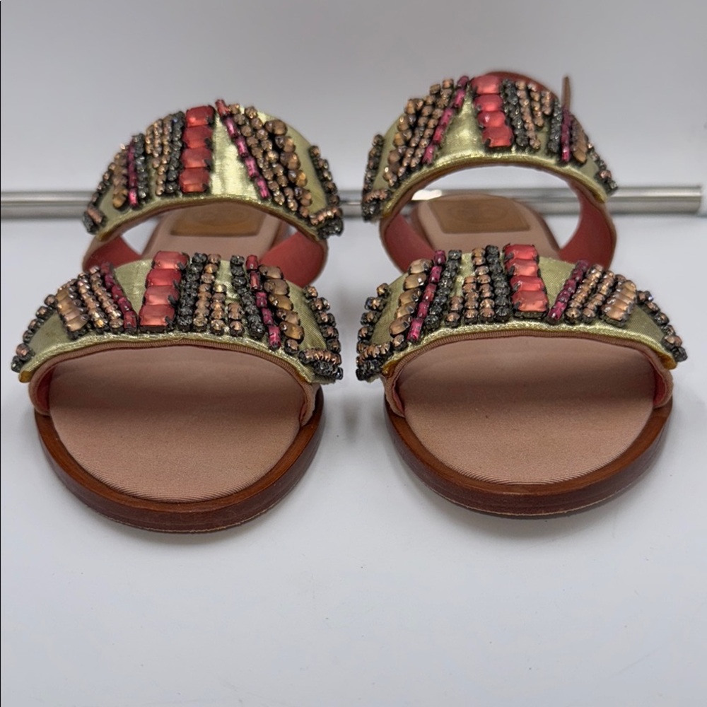 Tory Burch Gold Jeweled Strappy Sandals - Picture 15 of 16